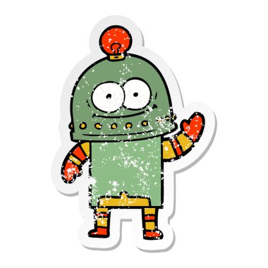 bir mutlu karton robot ampul ile sıkıntılı etiket