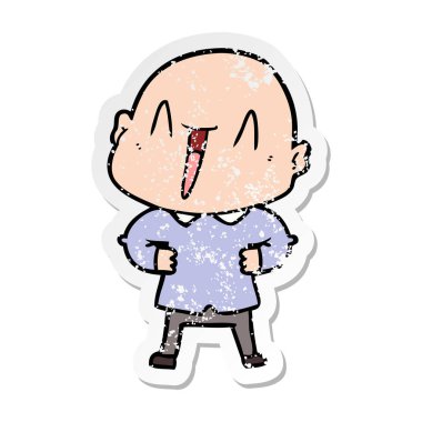 bir mutlu karikatür kel adamın sıkıntılı etiket