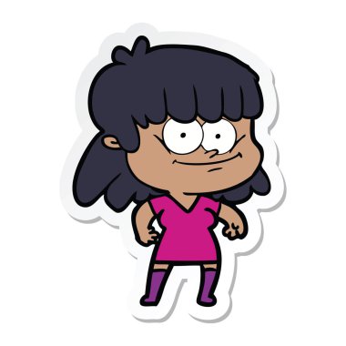 gülümseyen bir çizgi film kız etiketi