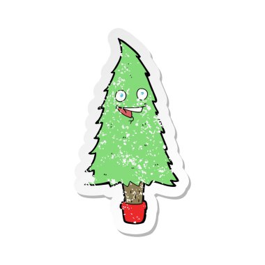 bir karikatür Noel ağacının Retro sıkıntılı etiket