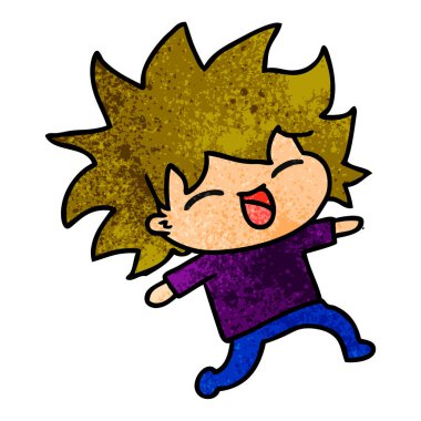 şirin kawaii kız serbest el çekilmiş dokulu çizgi film