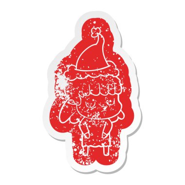 santa giyen bir kayıtsız kadın karikatür sıkıntılı etiket 