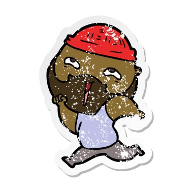 karikatür mutlu bir sakallı adamın sıkıntılı etiket