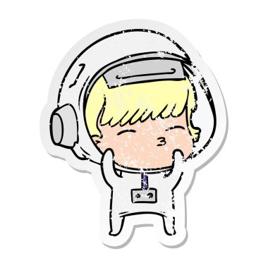 bir çizgi film meraklı astronotun sıkıntılı etiket