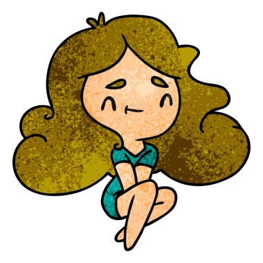 bir şirin kawaii kız dokulu karikatür çizimi