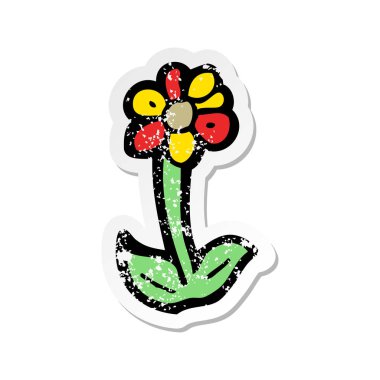 bir çizgi film çiçek sembol Retro sıkıntılı etiket