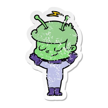 bir dostu karikatür spaceman sıkıntılı etiket