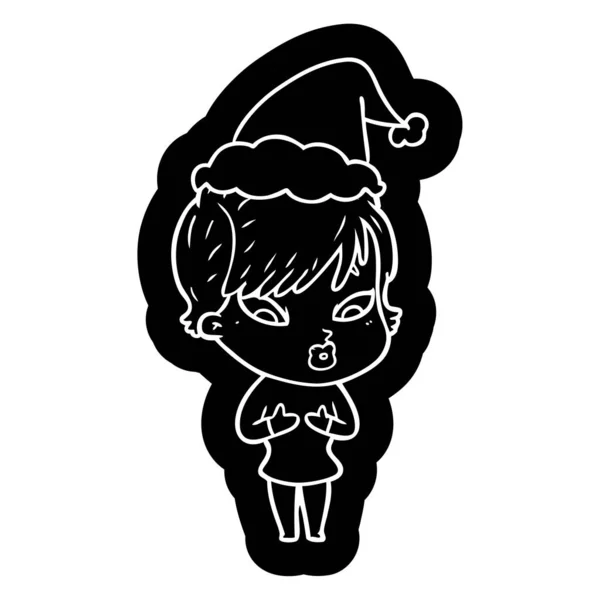 Ícone dos desenhos animados de uma mulher usando chapéu de santa —  Vetores de Stock