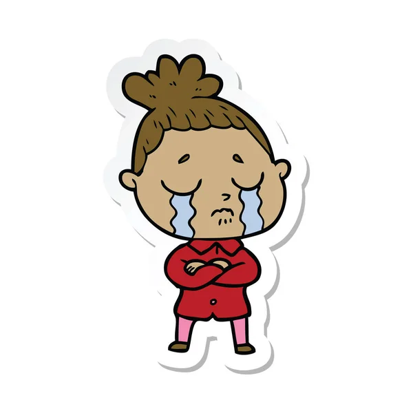 卡通哭女人的贴纸 — 图库矢量图片