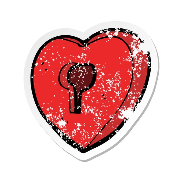 Retro Distressed Sticker Cartoon Heart Keyhole — Stock Vector