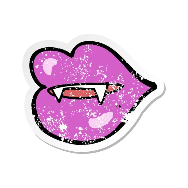 Retro noodlijdende sticker van een cartoon Vampier tanden — Stockvector