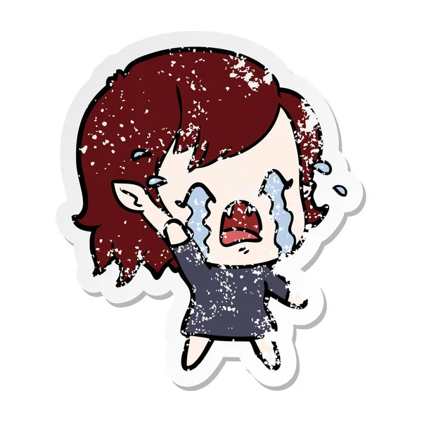 Distressed Sticker Cartoon Crying Vampire Girl — Stock Vector