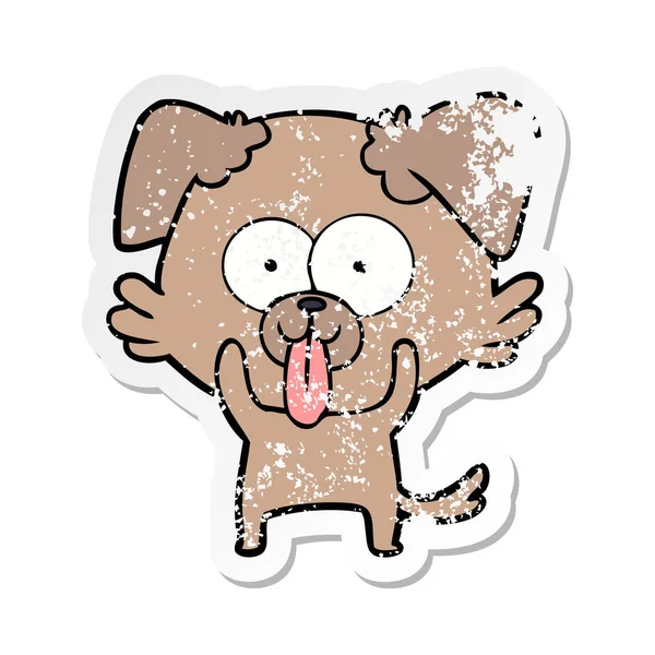 Zoufalý nálepka kreslený psa s jazykem trčí — Stockový vektor