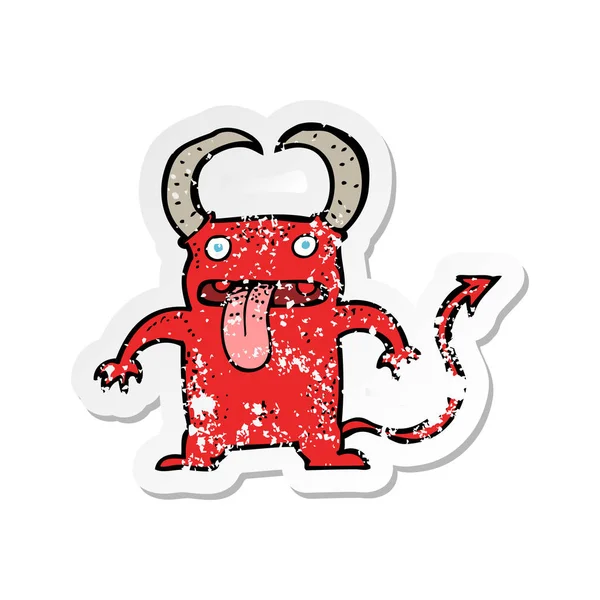 Ретро-тревожный стикер мультяшного маленького дьявола — стоковый вектор