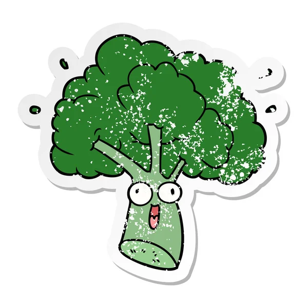 Pegatina angustiada de un brócoli de dibujos animados — Archivo Imágenes Vectoriales