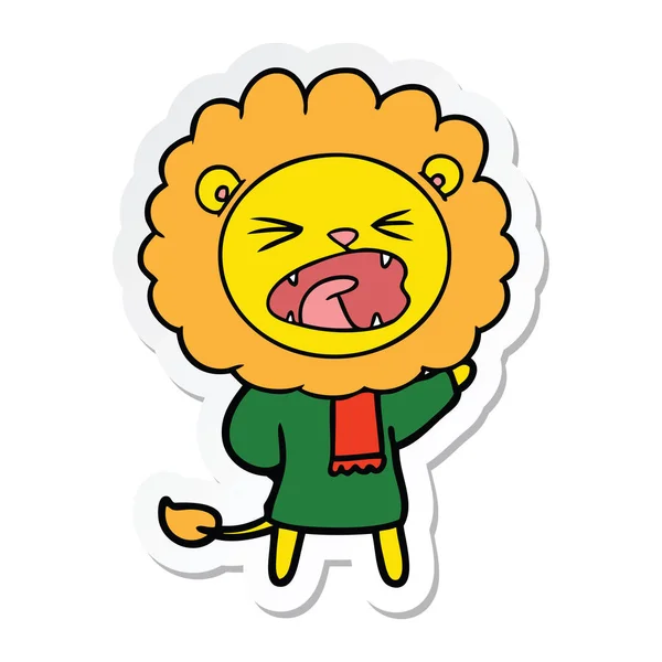 Etiqueta de um leão de desenho animado em roupas de inverno —  Vetores de Stock