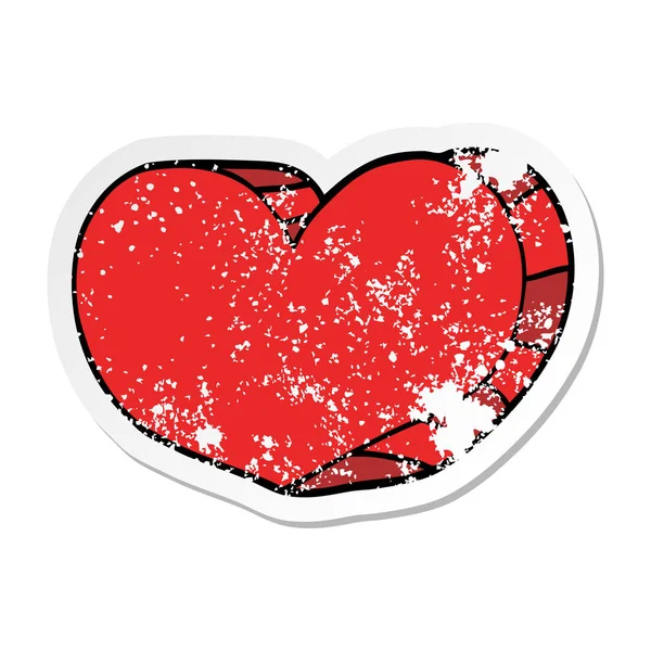 Verontruste sticker van een cartoon liefde hart — Stockvector