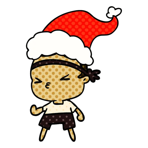 Dibujos Animados Navidad Dibujados Mano Niño Kawaii — Vector de stock