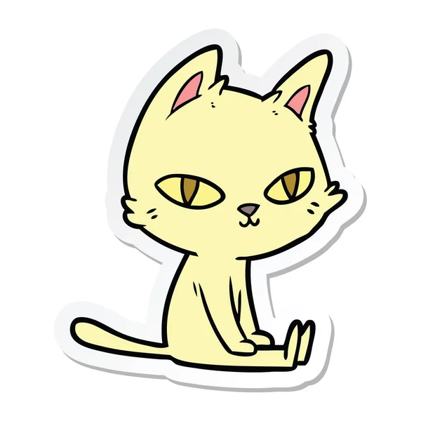 Etiqueta Gato Desenho Animado Sentado —  Vetores de Stock