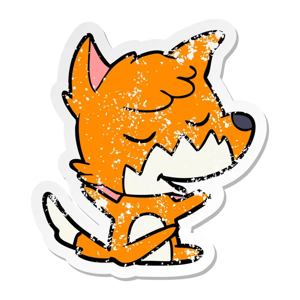 Verontruste Sticker Van Een Vriendelijke Cartoon Fox — Stockvector