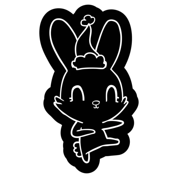 Cute cartoon icon of a rabbit dancing wearing santa hat — Stock Vector