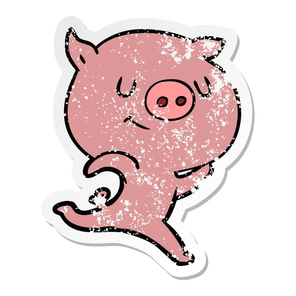 Stiker Tertekan Dari Babi Kartun Bahagia Berjalan - Stok Vektor