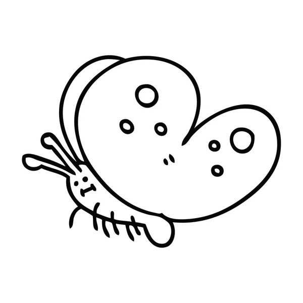Линия Рисует Причудливую Мультяшную Бабочку — стоковый вектор