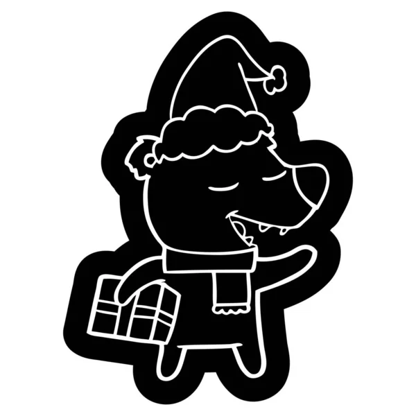 Peculiar Icono Dibujos Animados Oso Con Presente Con Sombrero Santa — Vector de stock