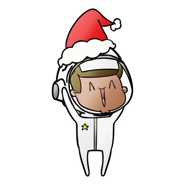 Dibujo Animado Gradiente Dibujado Mano Feliz Astronauta Con Sombrero Santa — Archivo Imágenes Vectoriales