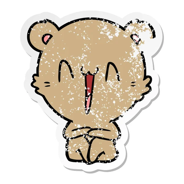 Distressed Sticker Happy Bear Sitting Cartoon — Stock Vector