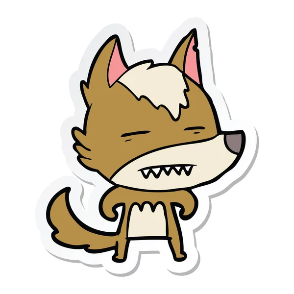 Sticker Van Een Cartoon Wolf Weergeven Tanden — Stockvector