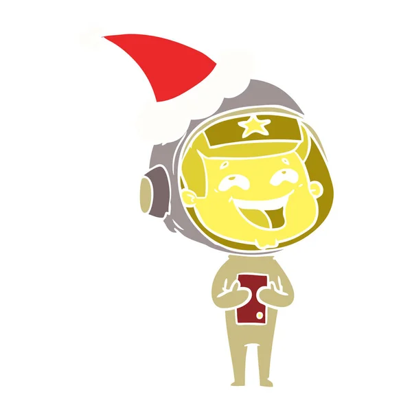 Плоская цветная иллюстрация смеющегося астронавта в костюме Санта-ха — стоковый вектор