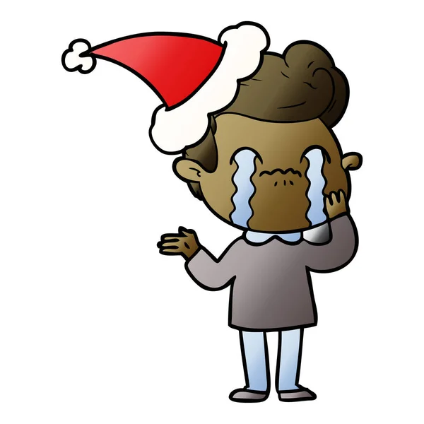 Градієнтна карикатура чоловіка, що плаче в капелюсі Санта — стоковий вектор