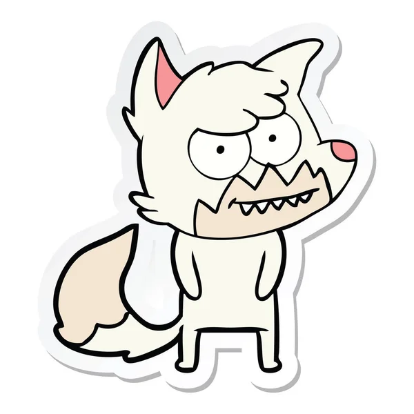Sticker van een cartoon grijnzende fox — Stockvector