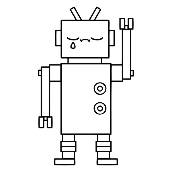 Line Drawing Cartoon Robot — Stock Vector