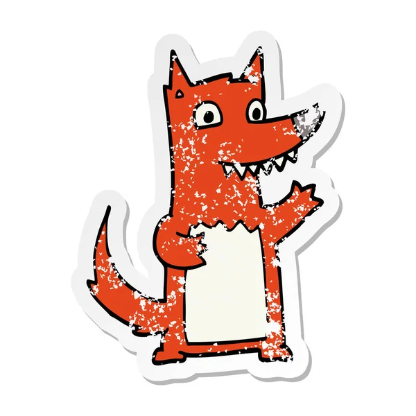 Verontruste Sticker Van Een Cartoon Wolf — Stockvector