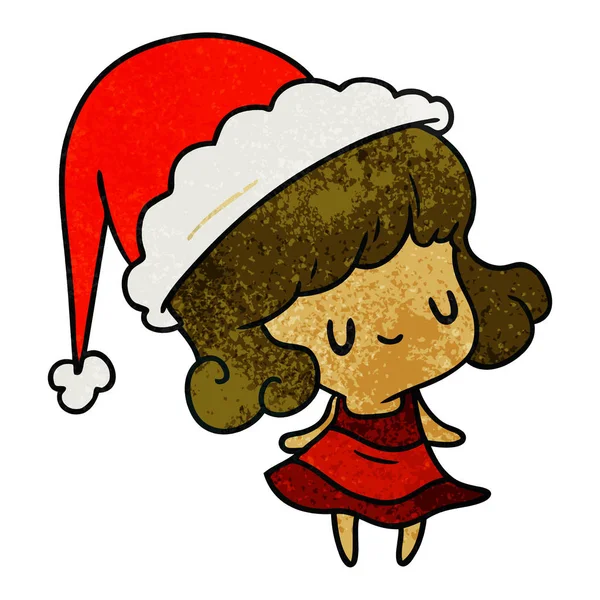 Dibujado Mano Navidad Con Textura Dibujos Animados Chica Kawaii — Vector de stock