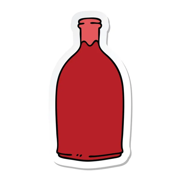 Sticker Quirky Hand Drawn Cartoon Red Wine Bottle — Stock Vector