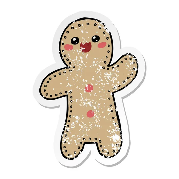 Distressed Sticker Cartoon Gingerbread Man — Stock Vector