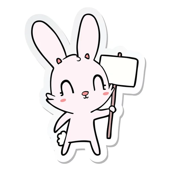 一个可爱的卡通兔子与标志的贴纸 — 图库矢量图片