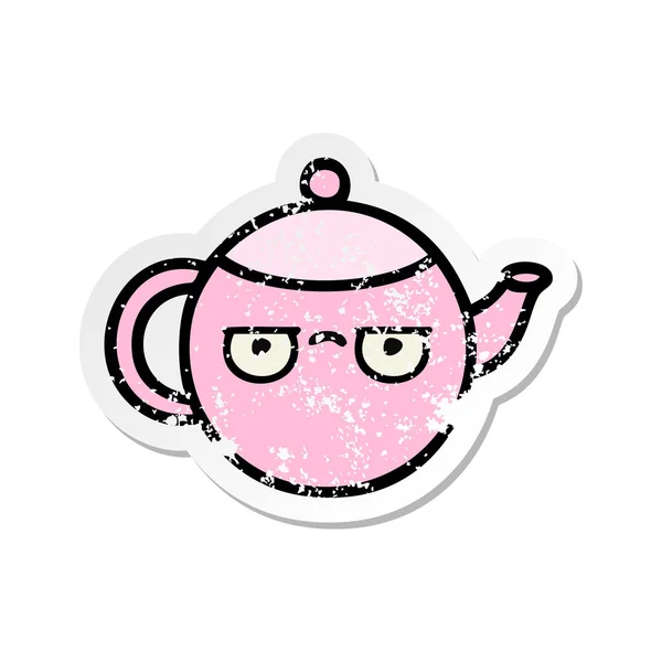 Distressed Sticker Cute Cartoon Teapot — Stock Vector