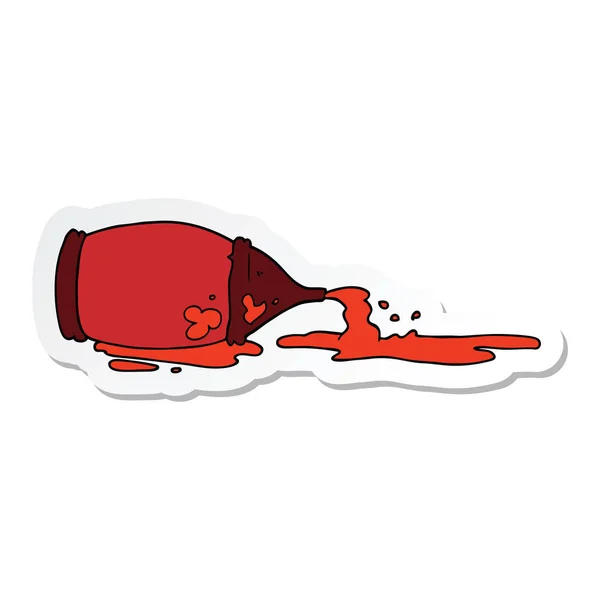 Sticker Cartoon Spilled Ketchup Bottle — Stock Vector