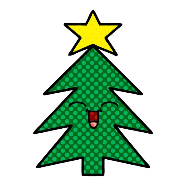 Çizgi Roman Tarzı Karikatür Bir Noel Ağacı — Stok Vektör