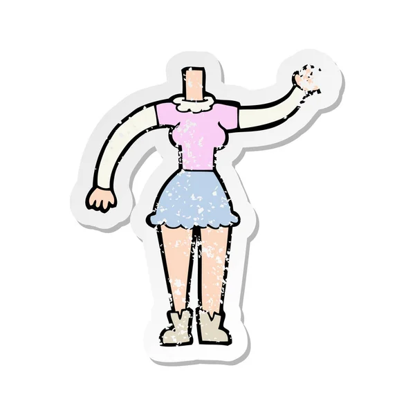 Retro nödställda klistermärke av en tecknad kvinnlig kropp — Stock vektor