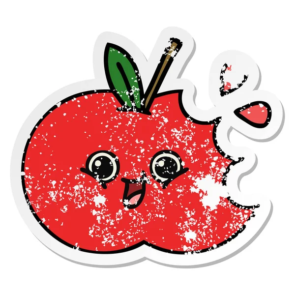 Autocollant affligé d'une jolie bande dessinée pomme rouge — Image vectorielle