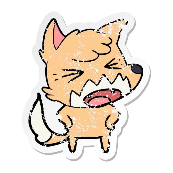 Verontruste Sticker Van Een Fox Boos Cartoon — Stockvector