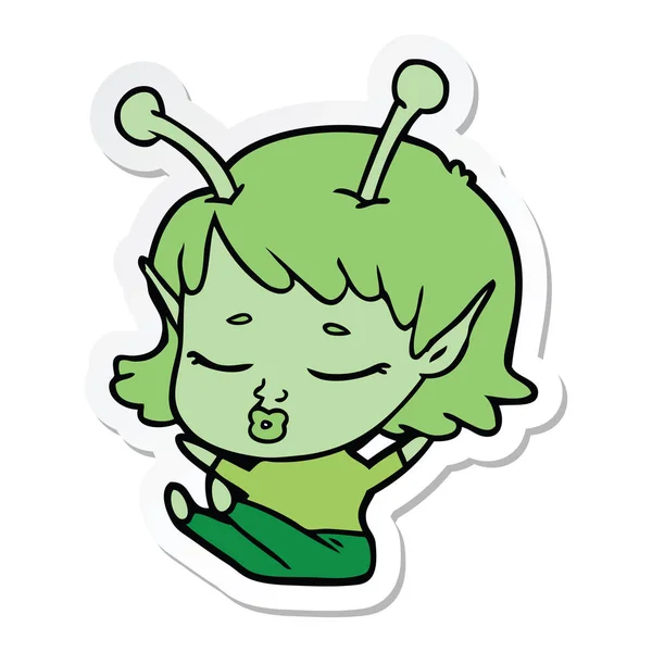 Pegatina de una linda chica alienígena de dibujos animados — Vector de stock
