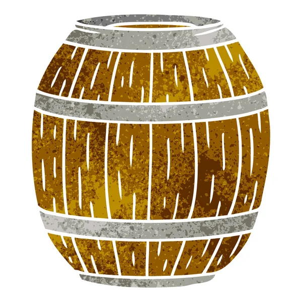 Retro cartoon doodle of a wooden barrel — Stock Vector