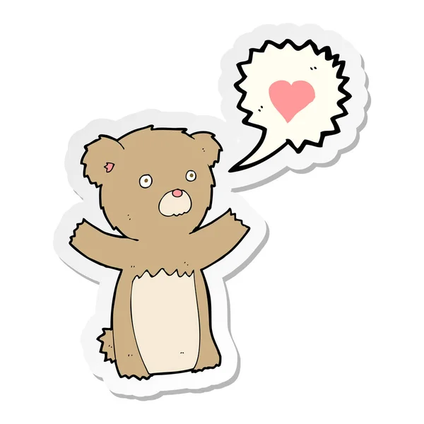 Etiqueta Urso Pelúcia Desenho Animado Com Coração Amor — Vetor de Stock