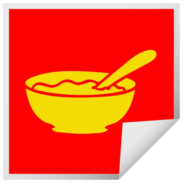 Peculiar quadrado descascamento adesivo cartoon tigela de mingau de cereal —  Vetores de Stock